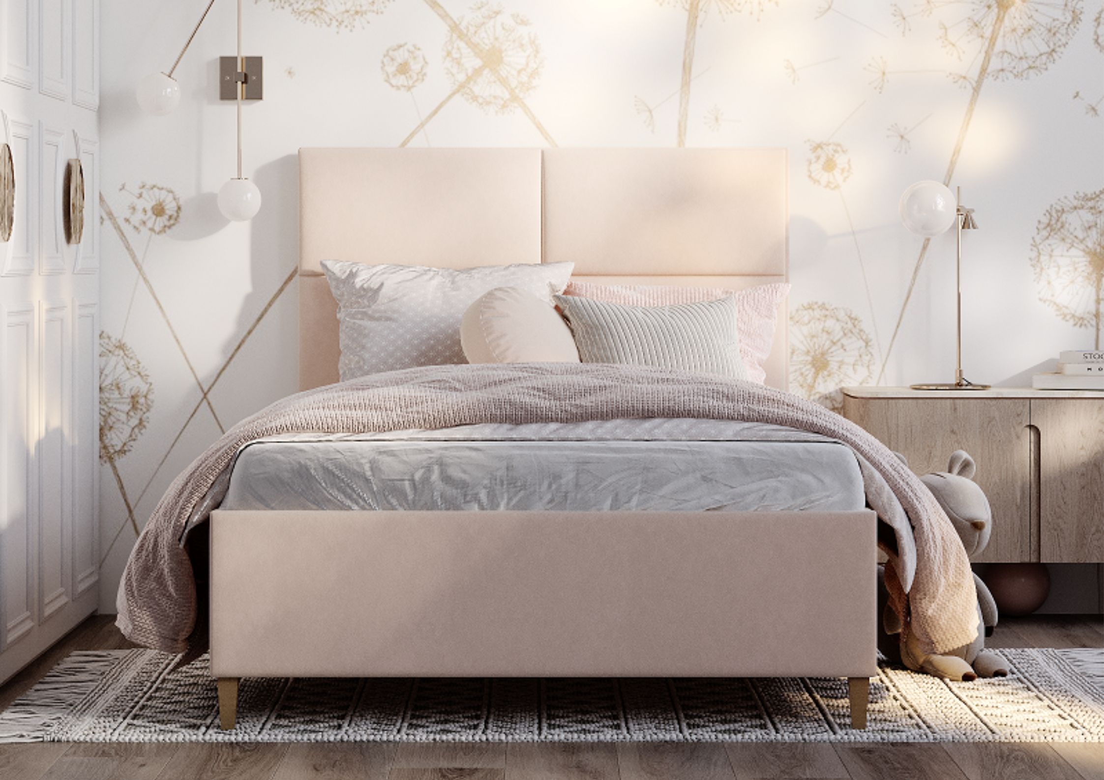 Łóżko do pokoju dziecięcego na drewnianych nogach